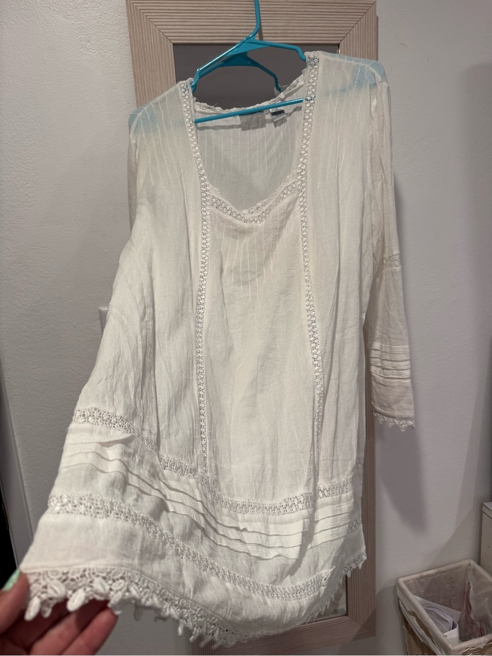 Chico's White Boho Crochet-Trim Tunic Top